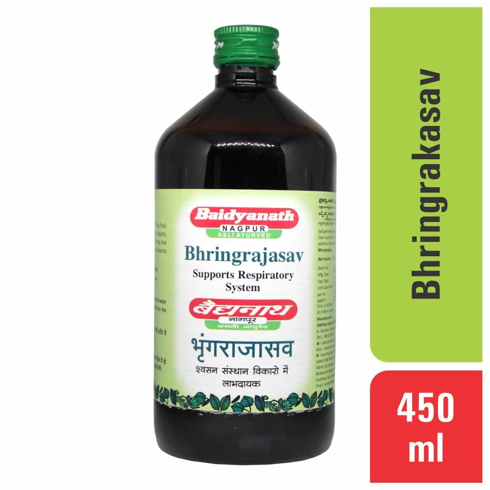Baidyanath Asli Ayurved Bhringrajasava 450 ml Syrup |Made with Natural Ayurvedic Ingredients for Hair, Liver, Cough Health and Blood Purifier