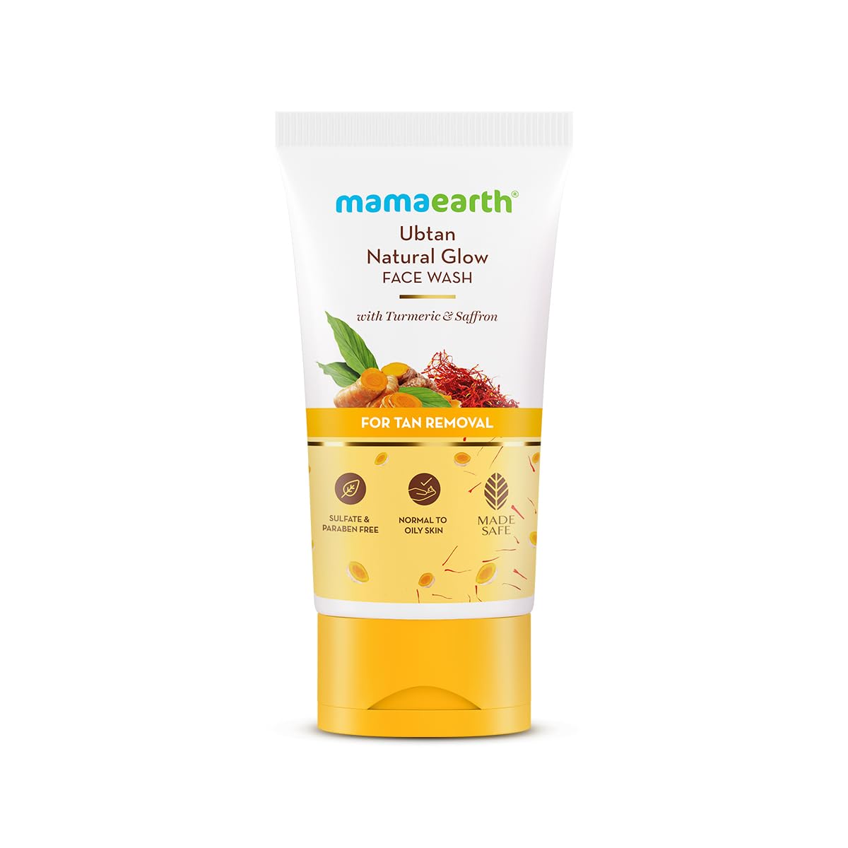 Mamaearth Ubtan Natural Glow Face Wash | Turmeric & Saffron | For Tan Removal & Skin Brightening | SLS & Paraben Free | 100ml
