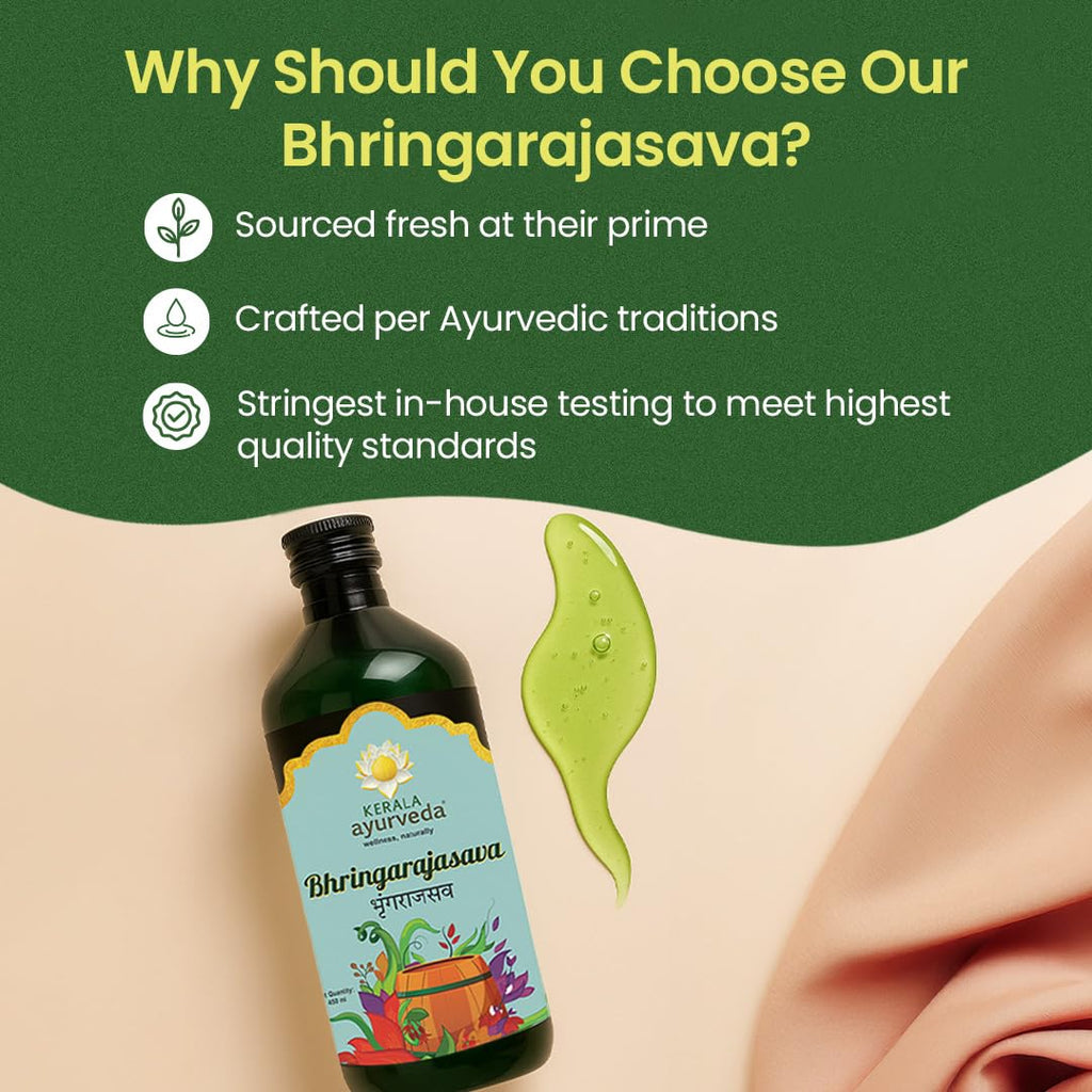 Kerala Ayurveda Bhringarajasava | Ayurvedic Hair Growth Tonic & Hair Fall Control | Herbal Oral Tonic with Bhringraj for Scalp Nourishment & Natural Shine | 450 ml