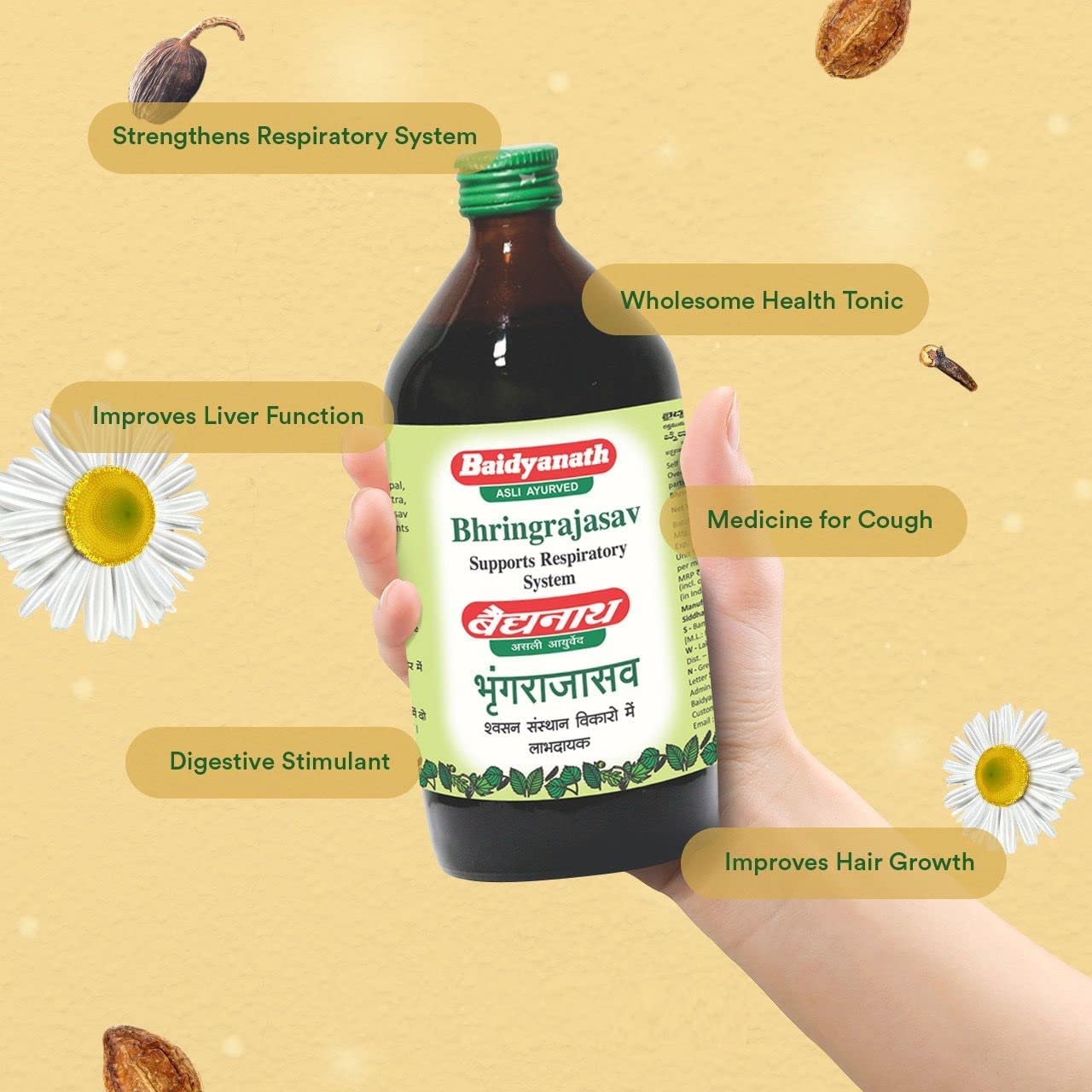 Baidyanath Asli Ayurved Bhringrajasava 450 ml Syrup |Made with Natural Ayurvedic Ingredients for Hair, Liver, Cough Health and Blood Purifier