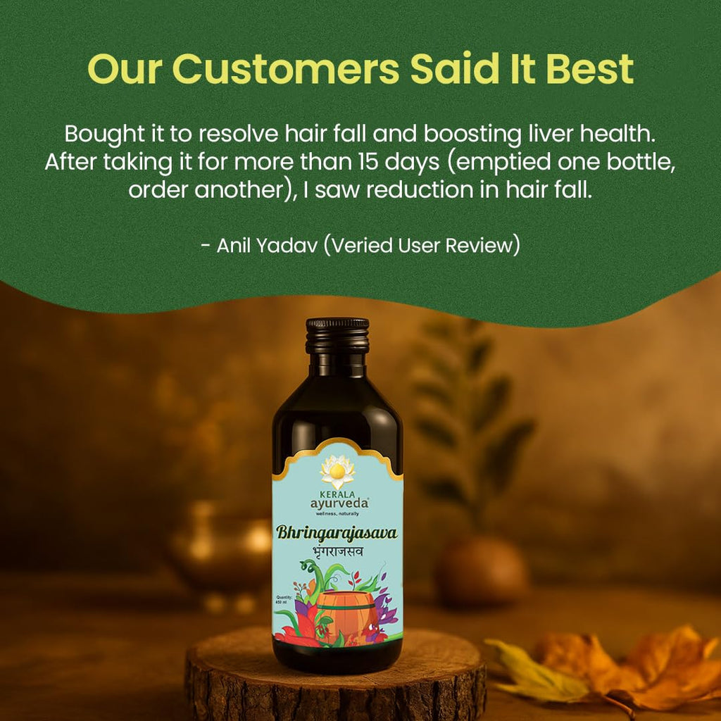 Kerala Ayurveda Bhringarajasava | Ayurvedic Hair Growth Tonic & Hair Fall Control | Herbal Oral Tonic with Bhringraj for Scalp Nourishment & Natural Shine | 450 ml