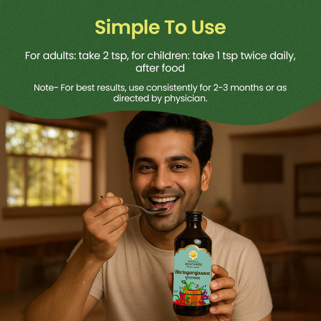 Kerala Ayurveda Bhringarajasava | Ayurvedic Hair Growth Tonic & Hair Fall Control | Herbal Oral Tonic with Bhringraj for Scalp Nourishment & Natural Shine | 450 ml