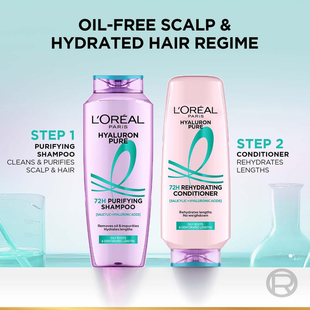L’Oréal Paris Hyaluron Pure 72H Purifying Shampoo, For oily scalp & dry hair with salicylic and hyaluronic acid, 340 ml