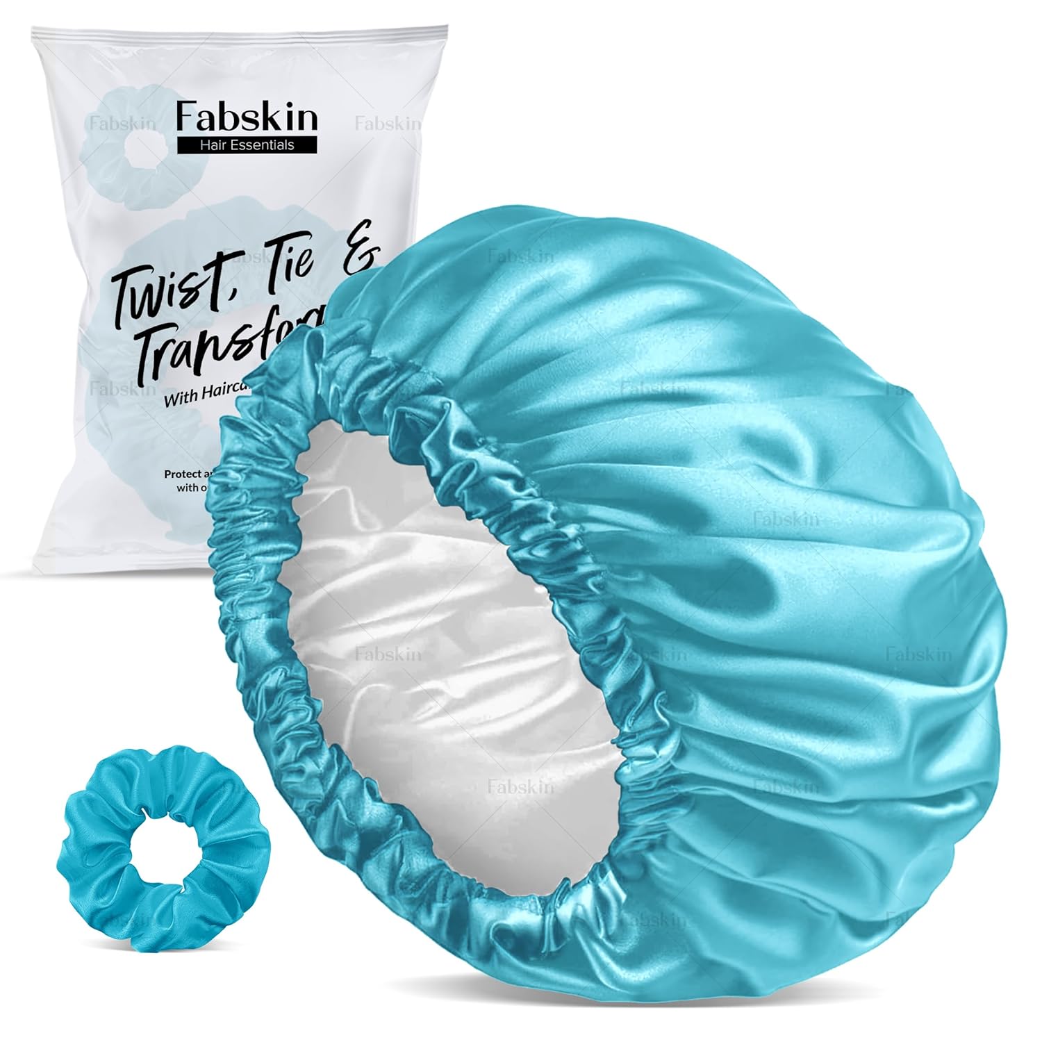 FABSKIN Luxury Satin Silk Hair Bonnet Cap for Sleeping with Satin Scrunchie | For Women & Girls | For Curly & All Hair Types