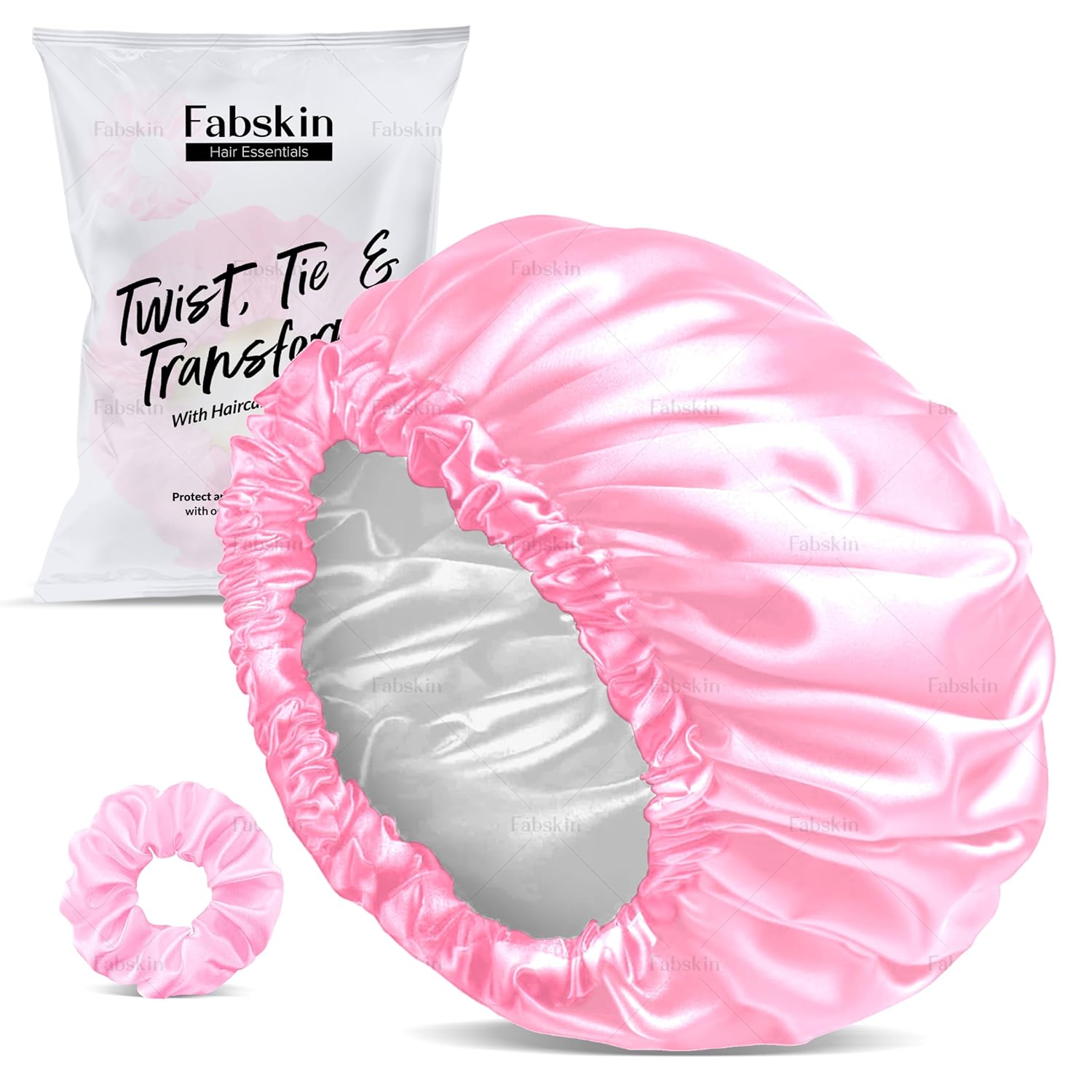 FABSKIN Luxury Satin Silk Hair Bonnet Cap for Sleeping with Satin Scrunchie | For Women & Girls | For Curly & All Hair Types
