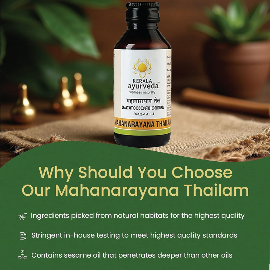 Kerala Ayurveda Mahanarayana Thailam | Ayurvedic Body Massage Oil for Full Body Relaxation, Joint Mobility & Muscle Relief | 58-Herb Til Oil infusion for Massage | 200 ml