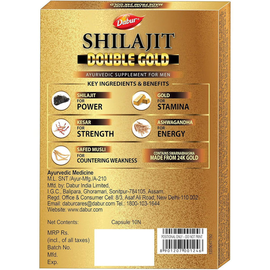 DABUR Shilajit Double Gold-10 Capsules|2X Stamina&Strength|100% Ayurvedic Capsules